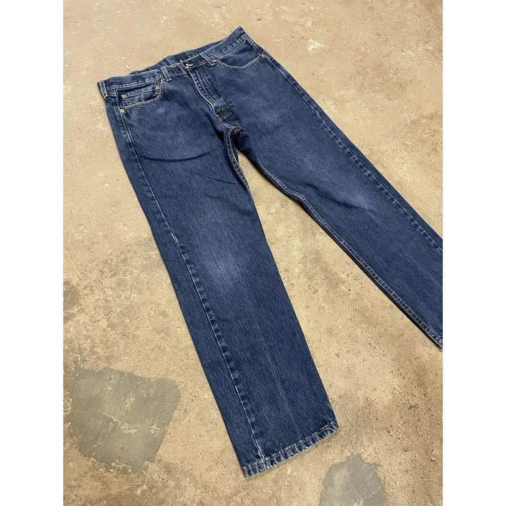Levis 505 Jeans Mens 36x30 Dark Wash Blue Denim Regular Straight Leg‎ Zip Fly
